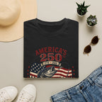 America's 250th Anniversary Fishing T-Shirt — 'One Nation, One Flag' Patriotic Bass Tee (1776–2026)