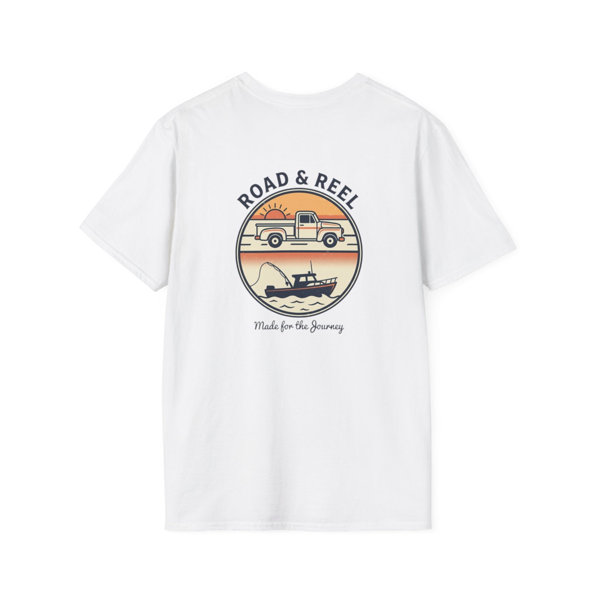 Road & Reel T-Shirt — Vintage Fishing and Truck Graphic (Made for the Journey)